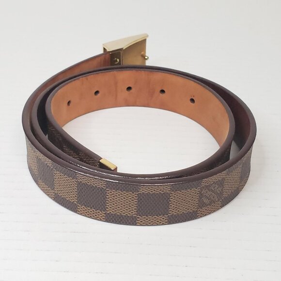 Authentic Louis Vuitton Brown Gold Checkered Damier Ebene Belt lux170-092225 - Picture 4 of 15